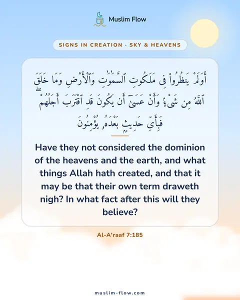 Al-A'raaf 7:185: Have they not considered the dominion of the heavens and the earth, and what things Allah hath…