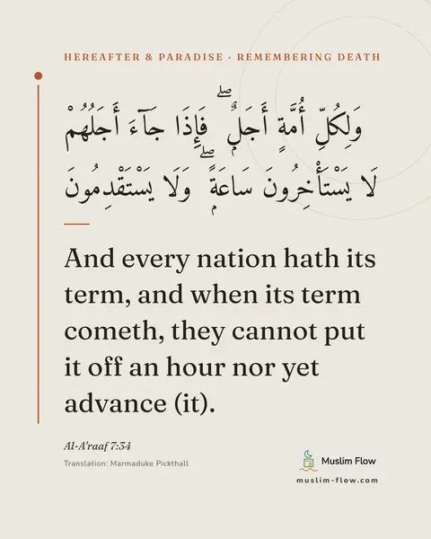 Al-A'raaf 7:34: And every nation hath its term, and when its term cometh, they cannot put it off an hour nor yet…