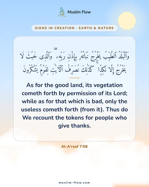 Al-A'raaf 7:58: As for the good land, its vegetation cometh forth by permission of its Lord; while as for that…
