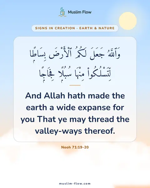 Nooh 71:19-20: And Allah hath made the earth a wide expanse for you That ye may thread the valley-ways thereof.