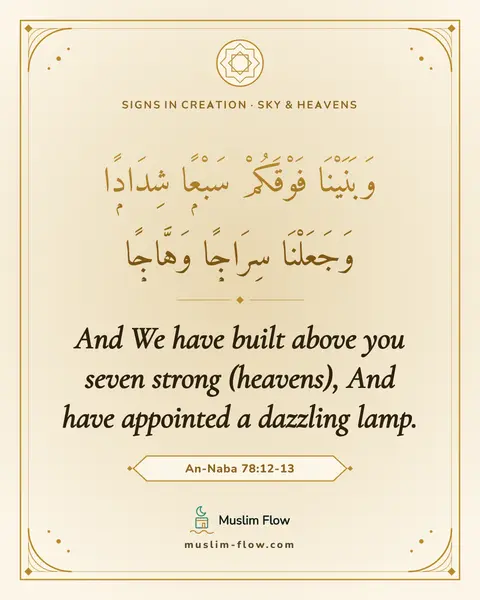 An-Naba 78:12-13: And We have built above you seven strong (heavens), And have appointed a dazzling lamp.