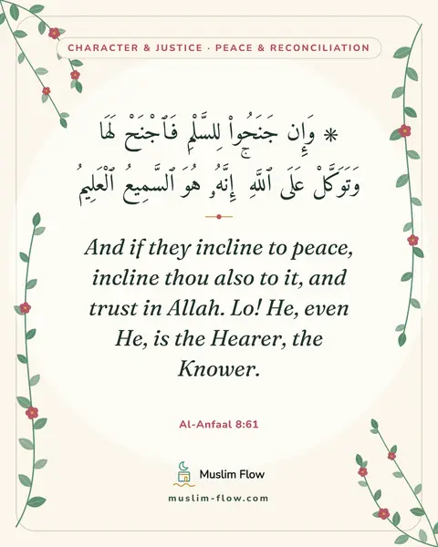 Al-Anfaal 8:61: And if they incline to peace, incline thou also to it, and trust in Allah. Lo! He, even He, is the…