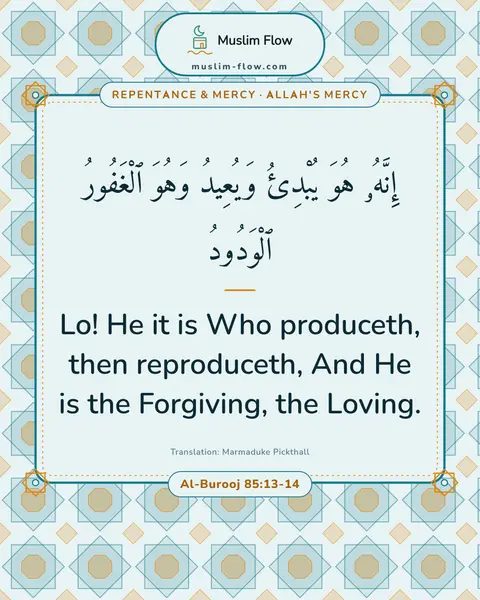Al-Burooj 85:13-14: Lo! He it is Who produceth, then reproduceth, And He is the Forgiving, the Loving.