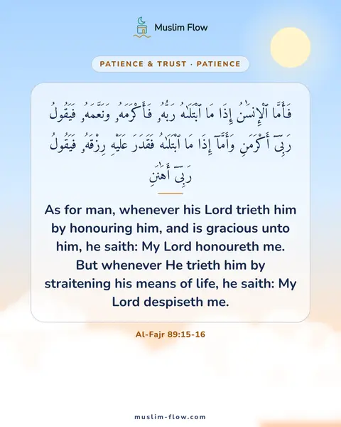 Al-Fajr 89:15-16: As for man, whenever his Lord trieth him by honouring him, and is gracious unto him, he saith: My…