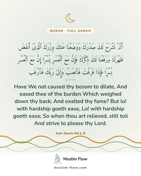 Ash-Sharh 94:1-8: Have We not caused thy bosom to dilate, And eased thee of the burden Which weighed down thy back…